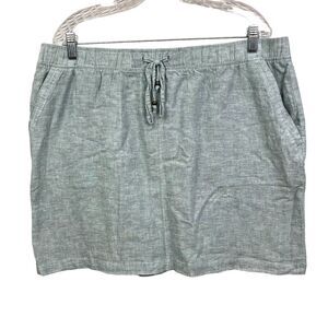 Falls Creek Women Mini Skirt Linen Blend Drawstring Waist Lined Pockets Sage XL*
